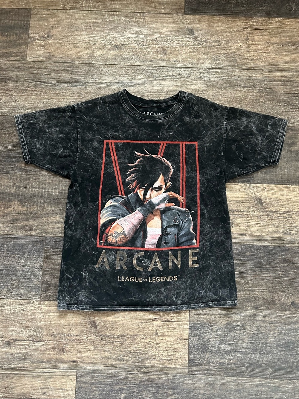 Arcane League of Legends Vi Graphic Mens Sz Small Acid Wash Riot Games T-Shirt